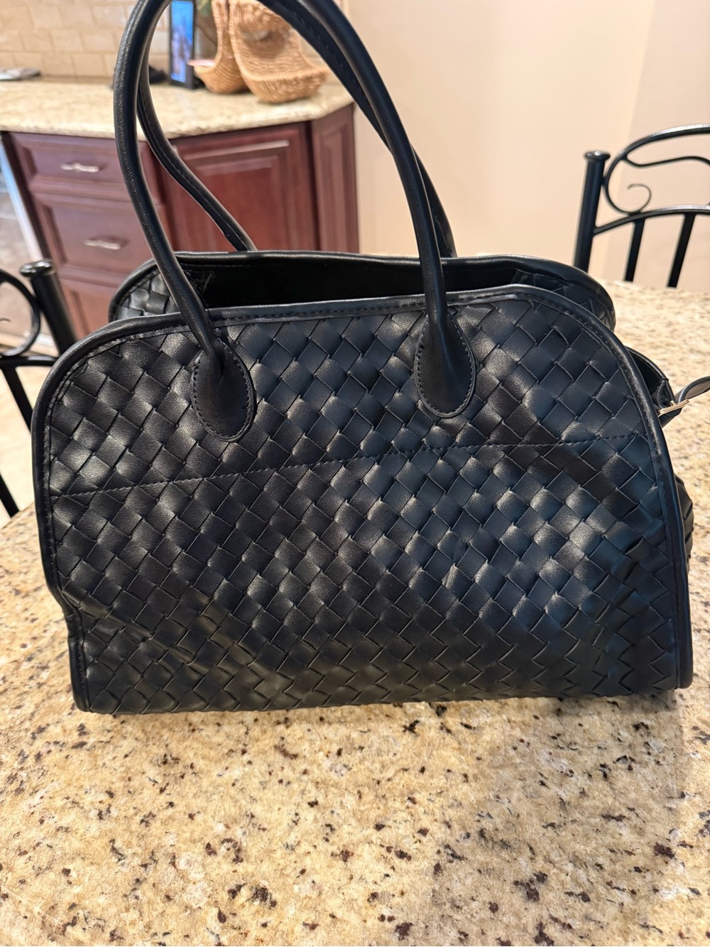 Black Woven Tote Handbag